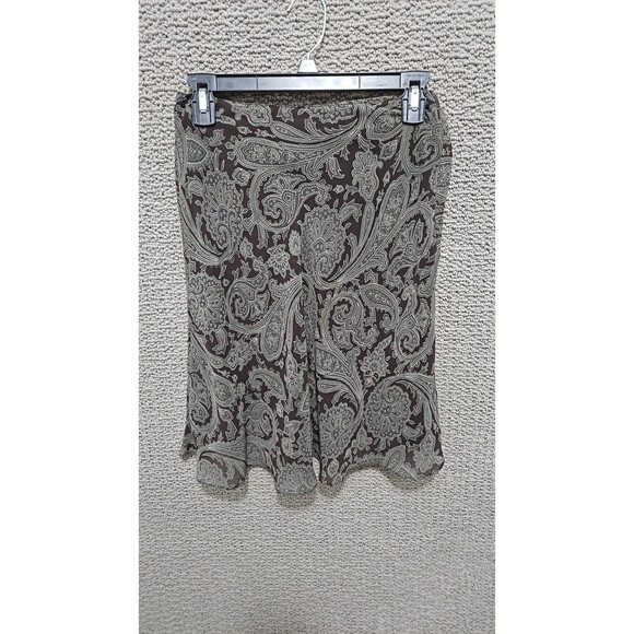 EXPRESS Women’s Brown Gray Paisley Satin Lined Elastic Waist Dress Skirt Size S - Picture 1 of 6